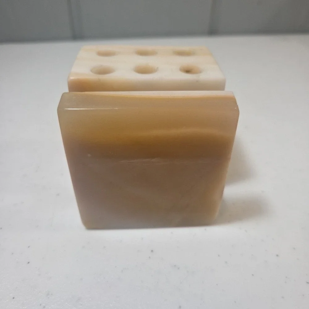 Vintage Marble Onyx Cube Pen & Letter Holder Desktop Organizer Heavy Quality